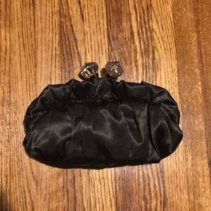 Black satin Jeweled snap clutch